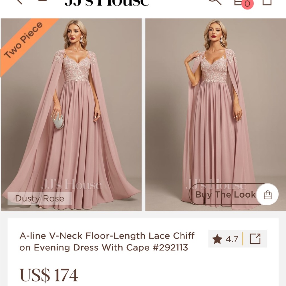 JJs House Dusty Rose Maxi Dress with Lace and Cape